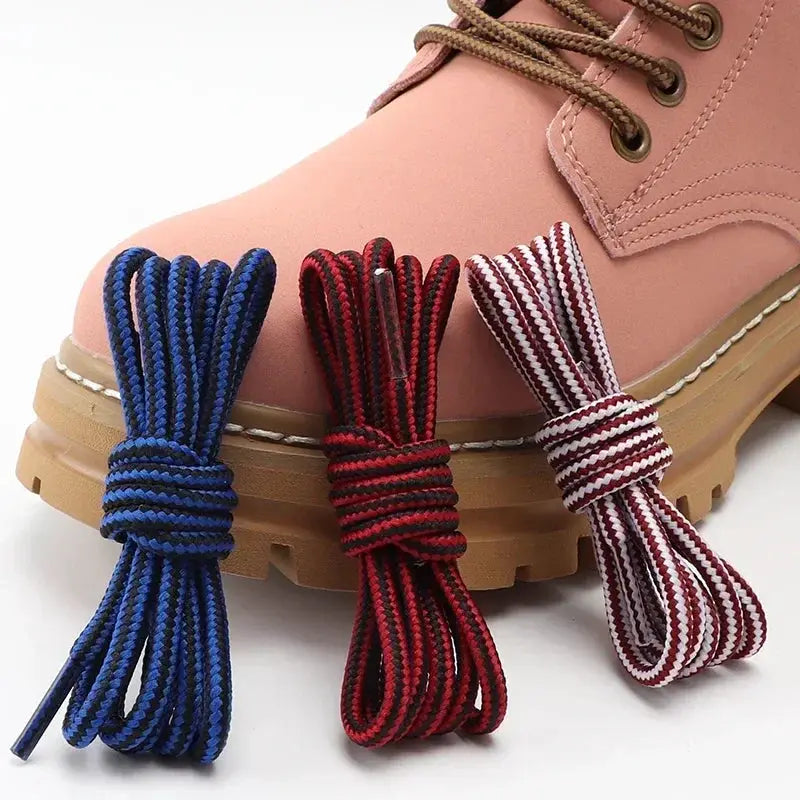 Round cotton striped shoelaces, blue/red/white, 3 pairs, for boots and sneakers, 70–150 cm