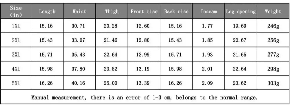 Simples Market plus-size fitness short skirt size chart (1XL–5XL) with waist, length, thigh, rise measurements
