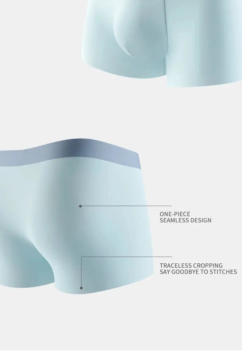 MIIOW seamless ice silk men’s underwear boxer shorts, light blue, 3-pack, antistatic metal-fiber by Simples Market