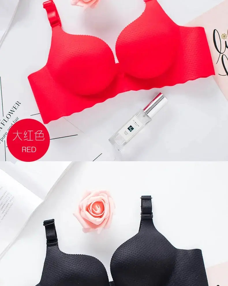 Simples Market Extreme Push-Up Bra set, wireless double-cup with 8cm pads, soft fabric, red and black (2 bras).