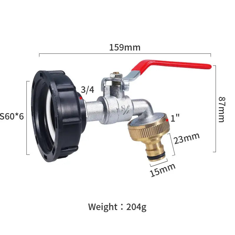 S60x6 Coarse Thread IBC Tank Tap Connector One Half Inch Three Quarter Inch Water Coupling Adapter 1000L Garden Valve