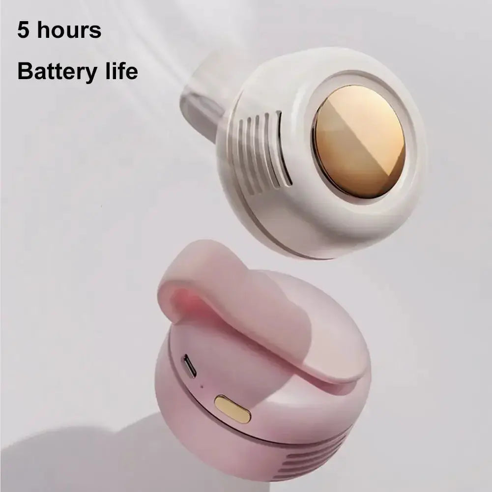 Set of two portable bladeless clip-on fans in white and pink with 3-speed settings