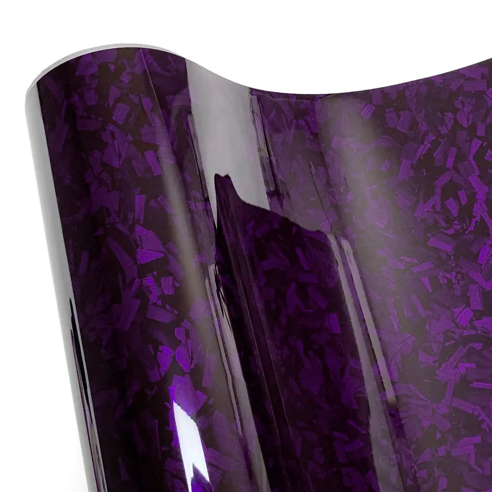 Car vinyl wrap in purple carbon-fiber confetti finish, glossy self-adhesive car body film