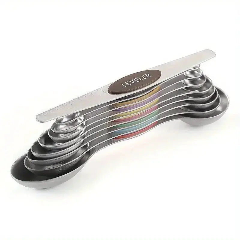ChefMate Stainless Steel Double Headed Measuring Spoon Set 9 Piece With Magnetic Suction And Precise Scale