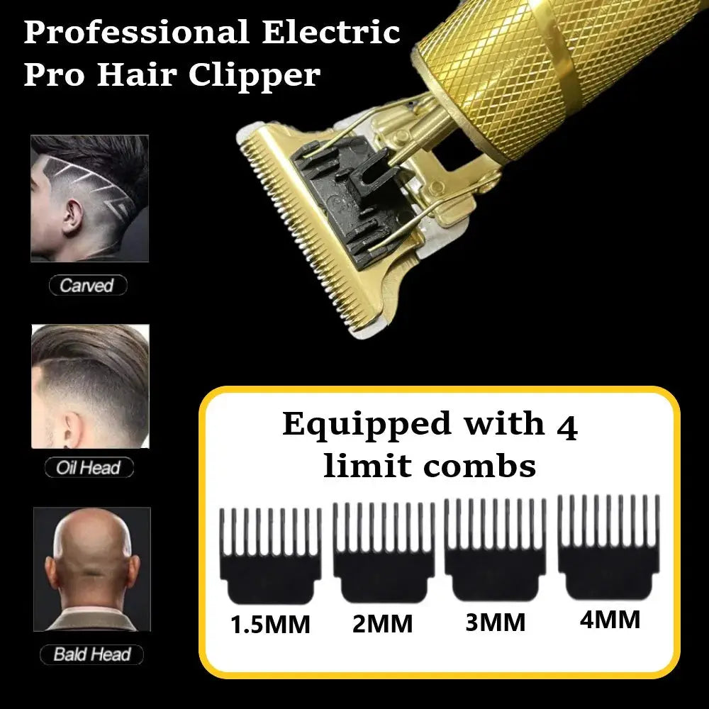 Clipper electric hair trimmer by Simples Market in gold with 4 limit combs 1.5–4 mm