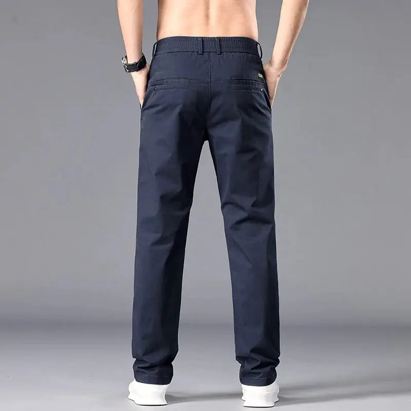 Men's casual straight-fit navy chinos with back pockets by Simples Market