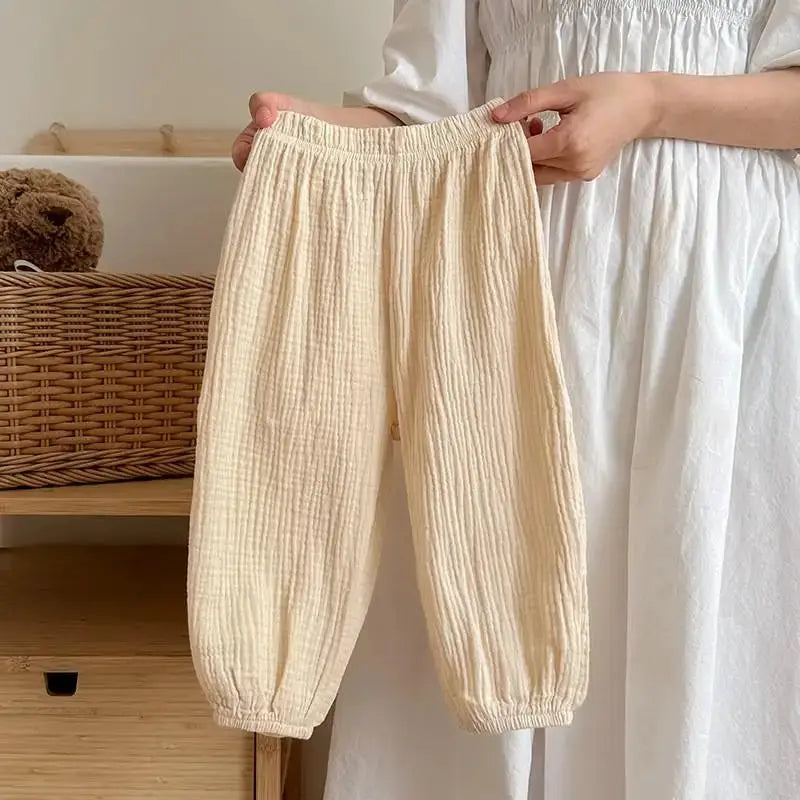 Kids Anti Mosquito Pants Summer Thin Solid Color Loose Casual Trousers Unisex Bloomers For Boys And Girls Ages 4 To 6