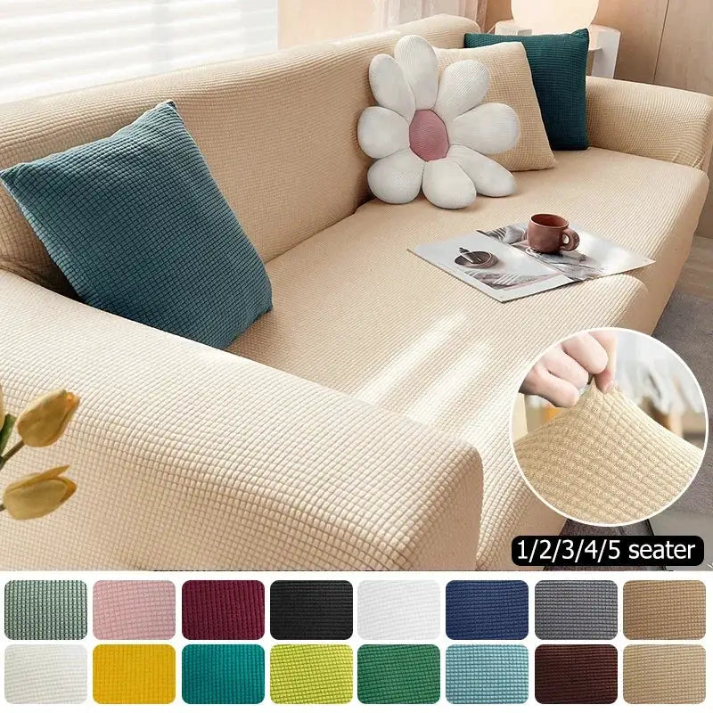 Housse de canapé élastique Jacquard Simples Market pour canapé en L, beige clair, disponible en plusieurs couleurs