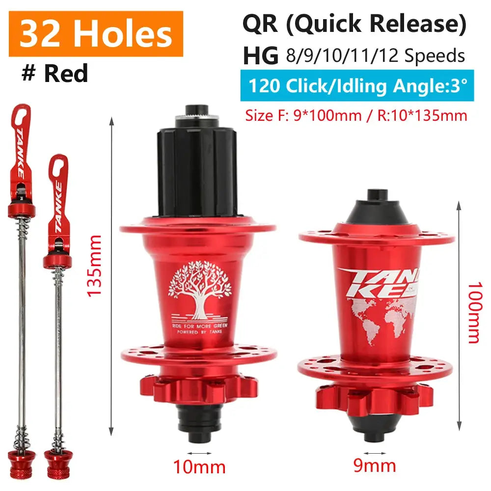 TanKe 120 Click MTB Front Rear Hub 120 Engagement 6 Bearings Thru Axle HG 8 9 10 11 12 Speed Disc Brake 28 32 36 Holes