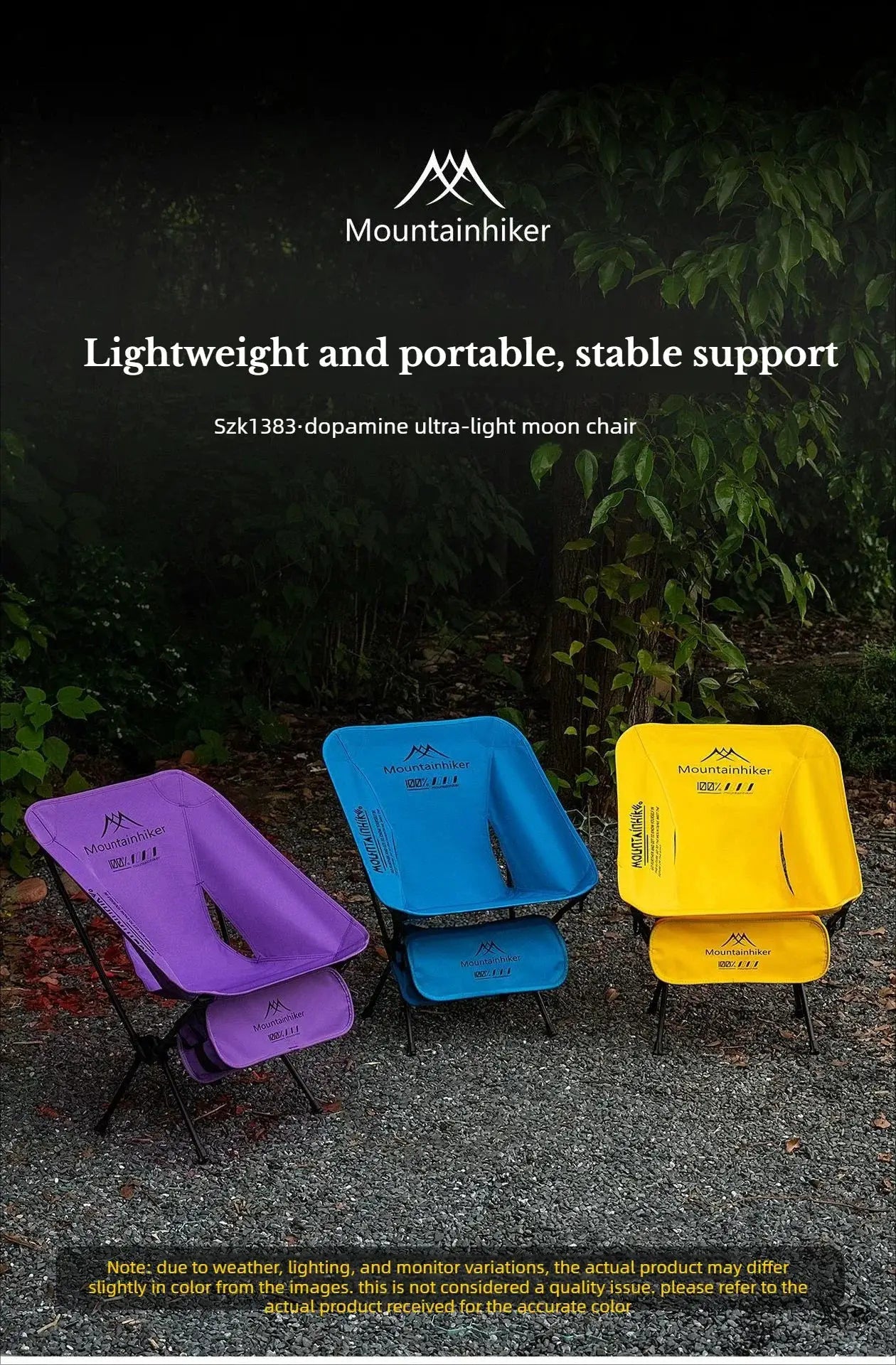 Simples Market foldable camping chairs set, ultralight moon chairs in purple, blue, and yellow (4 chairs)