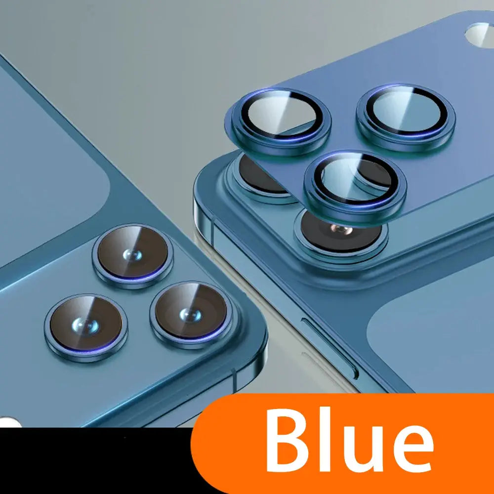 Armor camera lens protector film for iPhone 17 Pro/Max; blue metal ring back lens guards with tempered glass