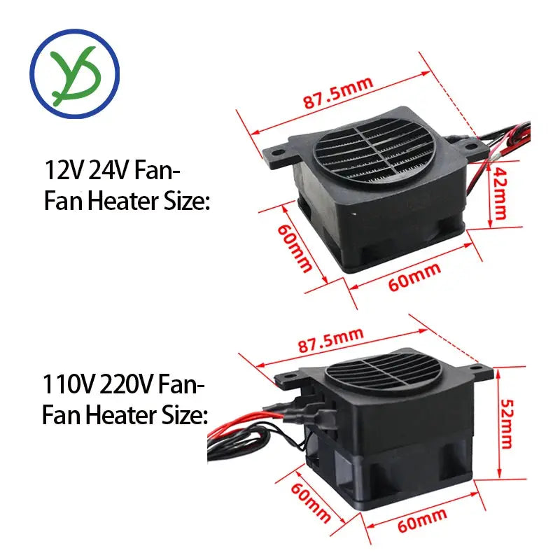 PTC Ceramic Thermostatic Insulated Heater With Fan For Incubators And Pets 12V 24V 48V 110V 220V 50 To 400W