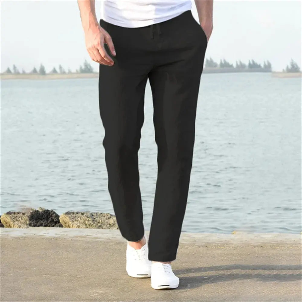 Men's Cotton Linen Pants Breathable Solid Color Trousers for Autumn Streetwear Fitness and Casual S to 3XL