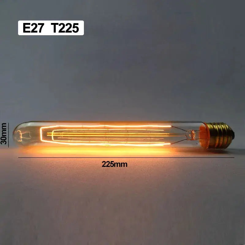E27 retro Edison bulb with warm amber glow, 225mm long and 30mm diameter, decorative home lighting