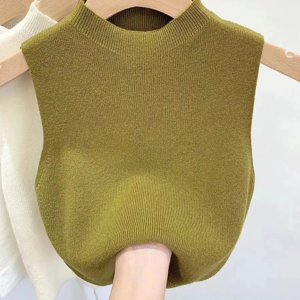 NovaWeave Womens Knit Vest Tank Top Cropped Solid Color Camisole With Half Turtleneck For Spring To Autumn
