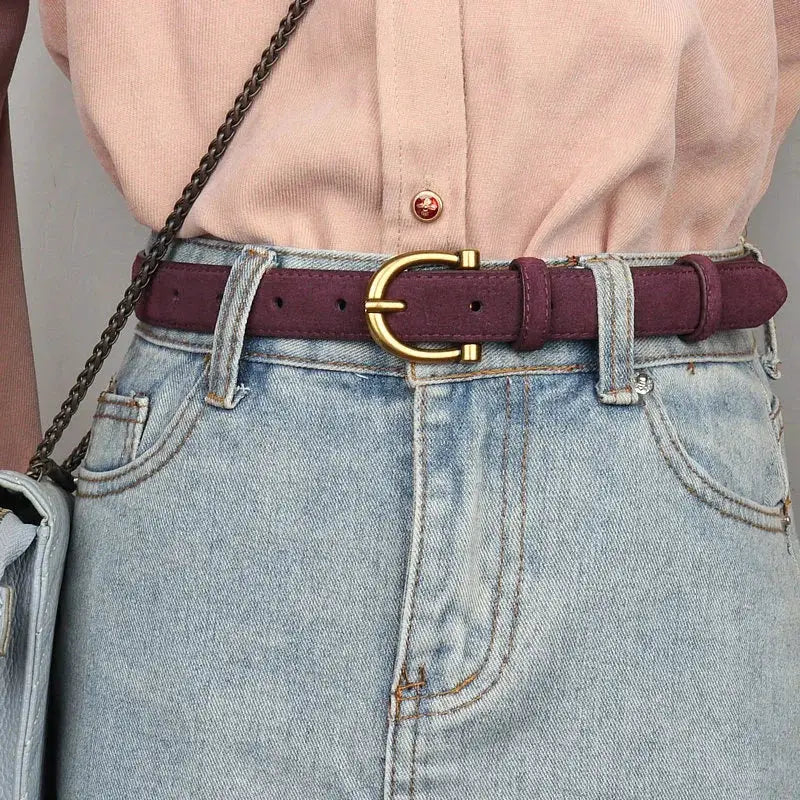 Branded Luxury Suede Belt For Women Premium Cow Leather With Gold Pin Buckle Accessory