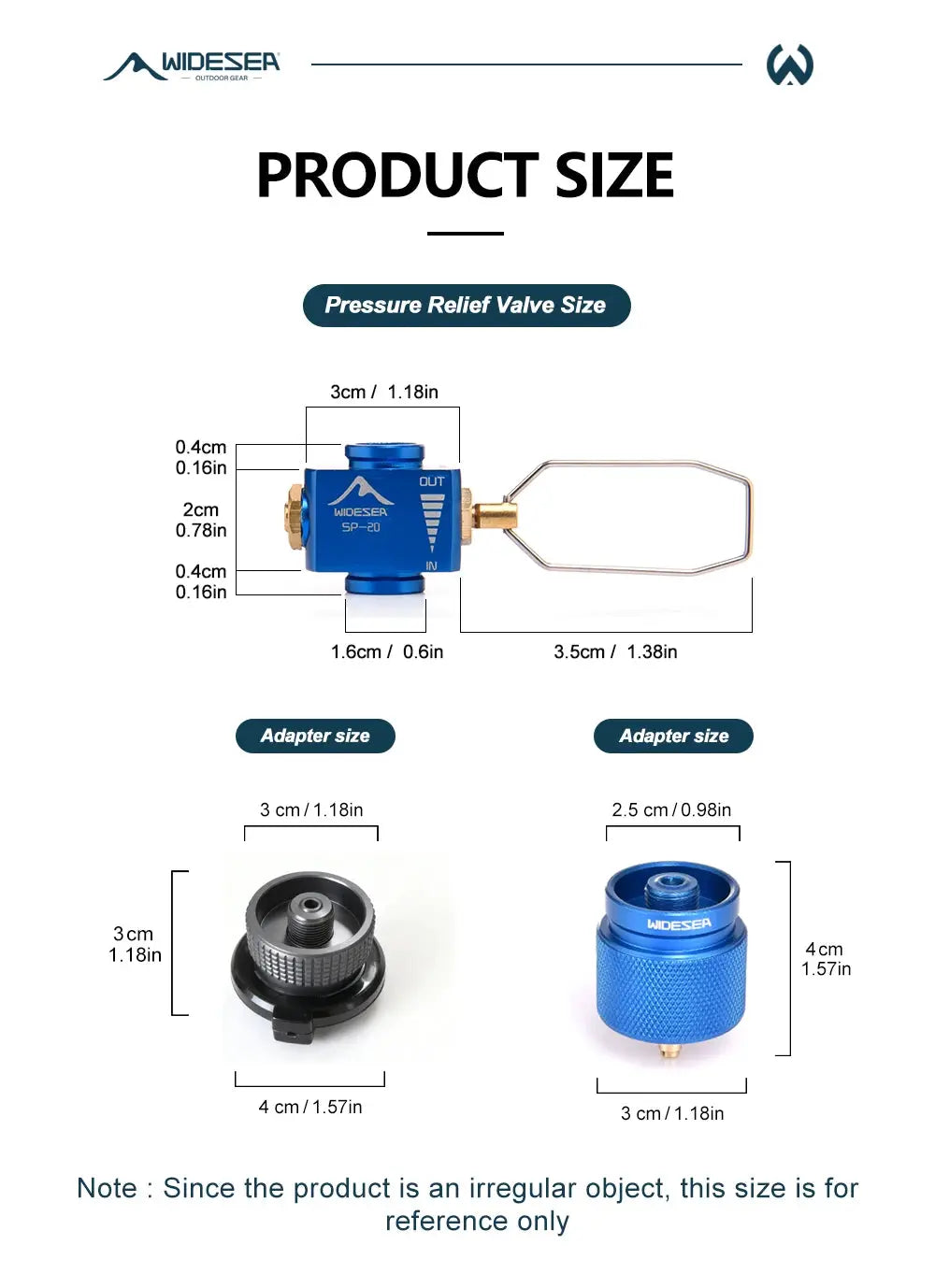 Widesea blue propane refill adapter kit for camping stove; 3-piece set (regulator, canister, adapter)