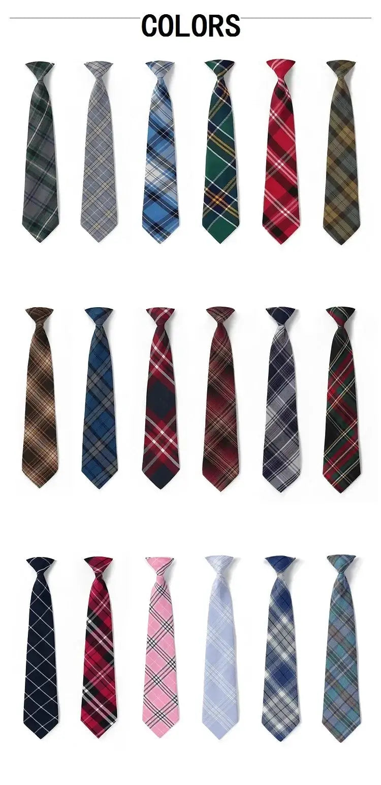 Simples Market plaid necktie set in 18 assorted colors for school uniforms.
