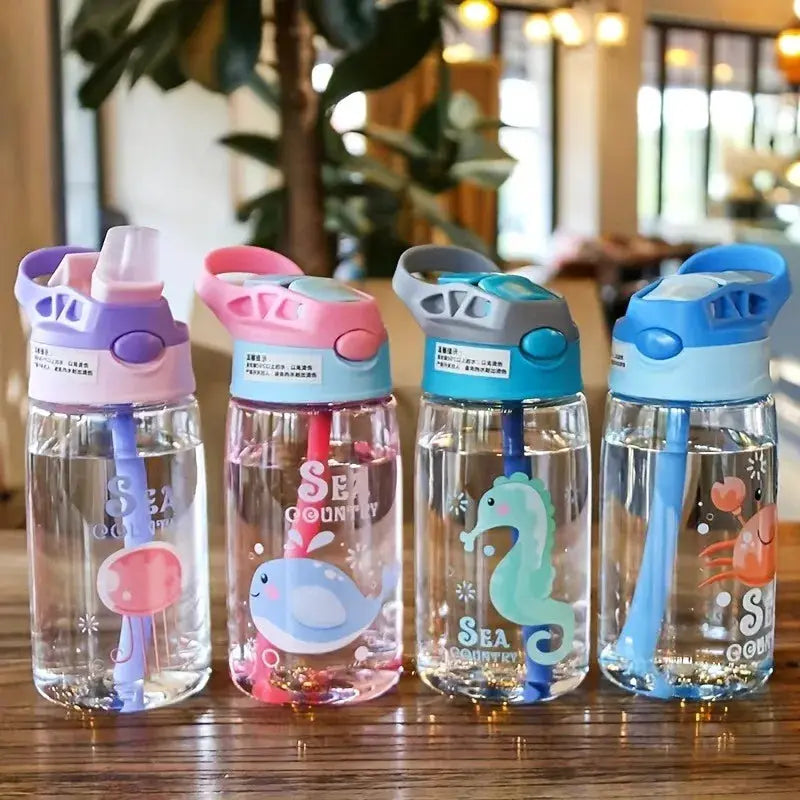 480ml Kids Sippy Cup Cartoon Baby Feeding Cup With Straws Leakproof Water Bottle Outdoor Portable Duckbill Straw Cups