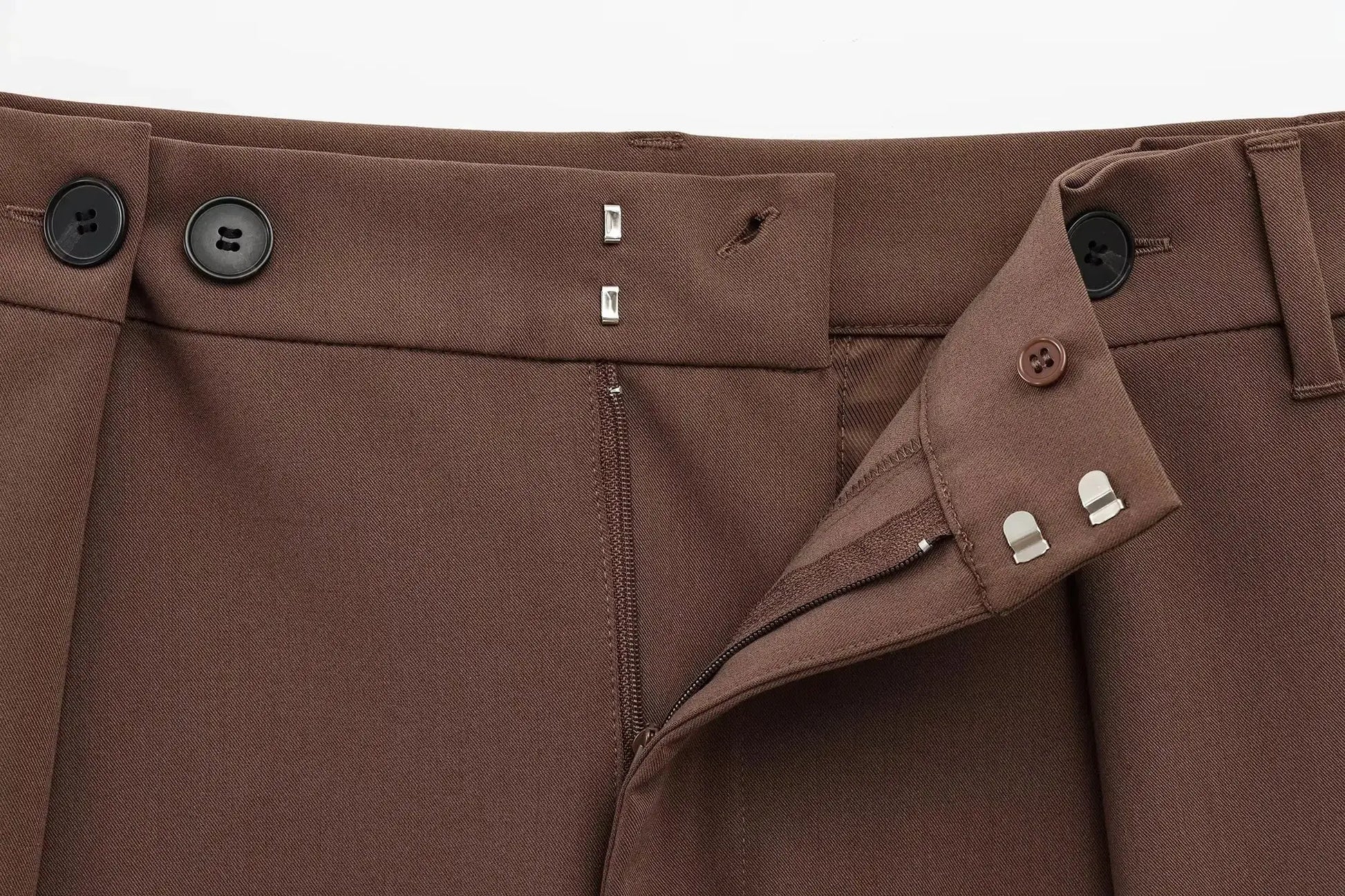 KONDALA brown office suit pants waistband with buttons, zipper and hook fasteners