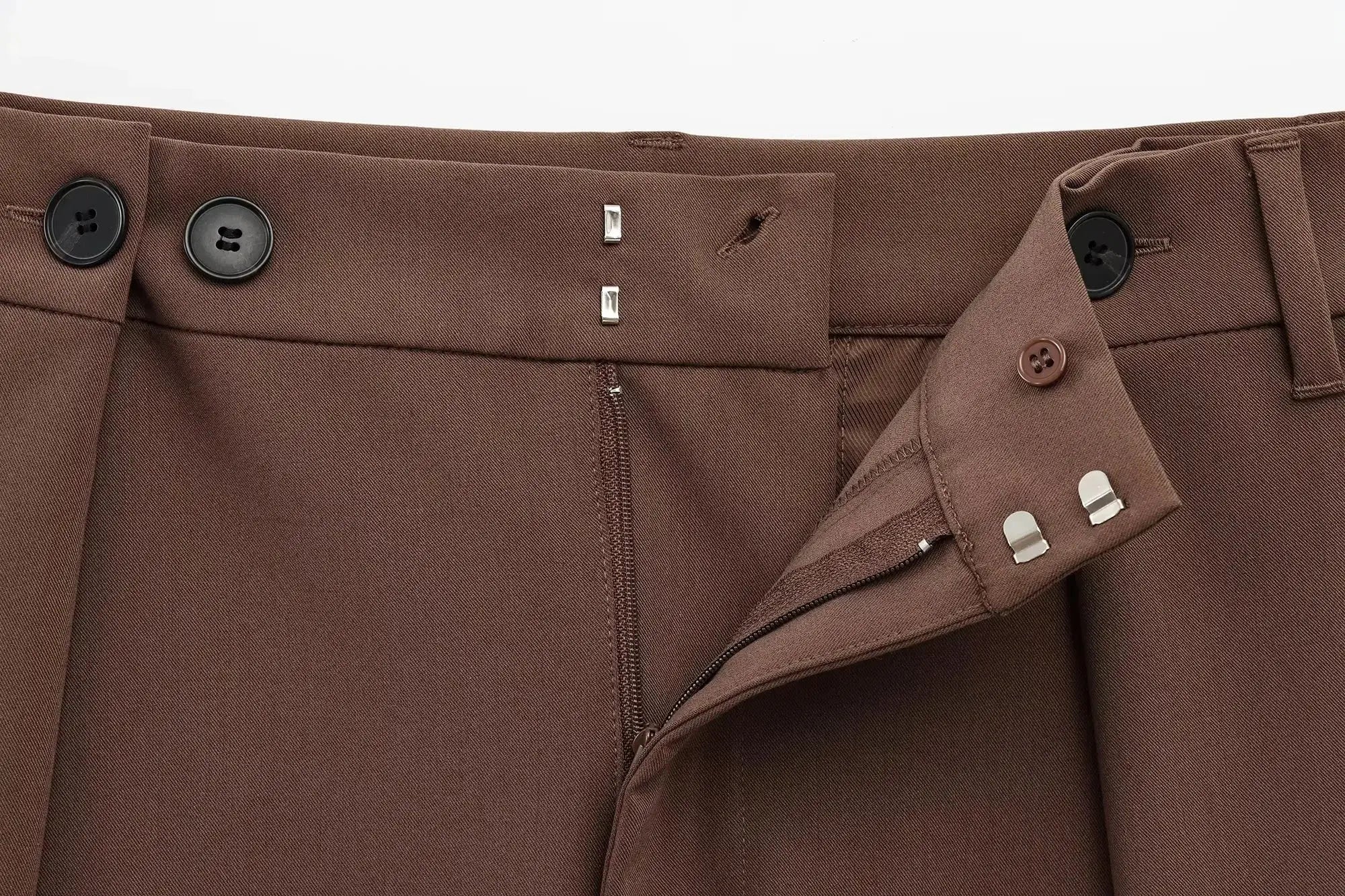 KONDALA brown office suit pants waistband with buttons, zipper and hook fasteners
