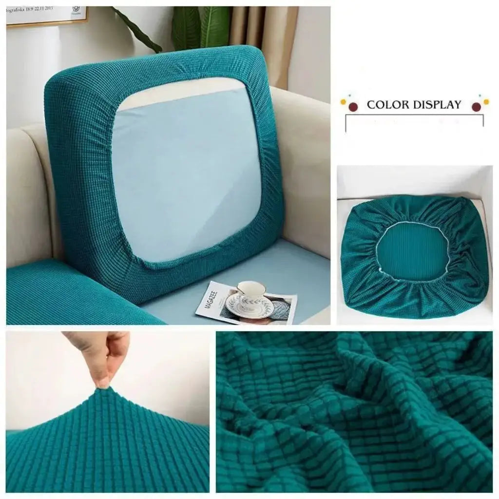 Thickened elastic sofa cover by Simples Market; teal solid color cushion slipcover for living room.