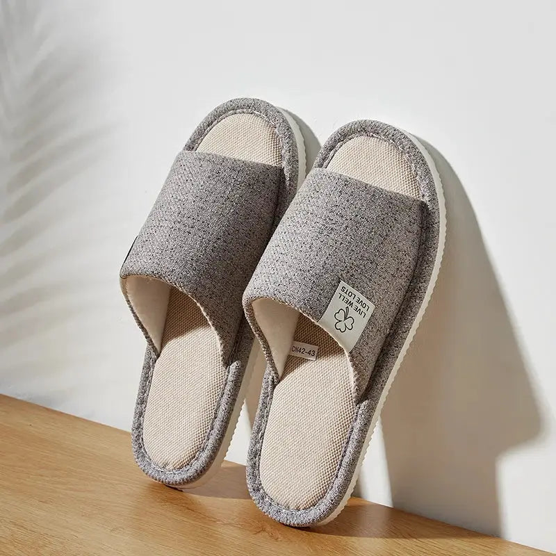 Home Linen Slippers For Men And Women Breathable Open Toe Indoor Slippers Hemp Upper EVA Sole Spring Autumn