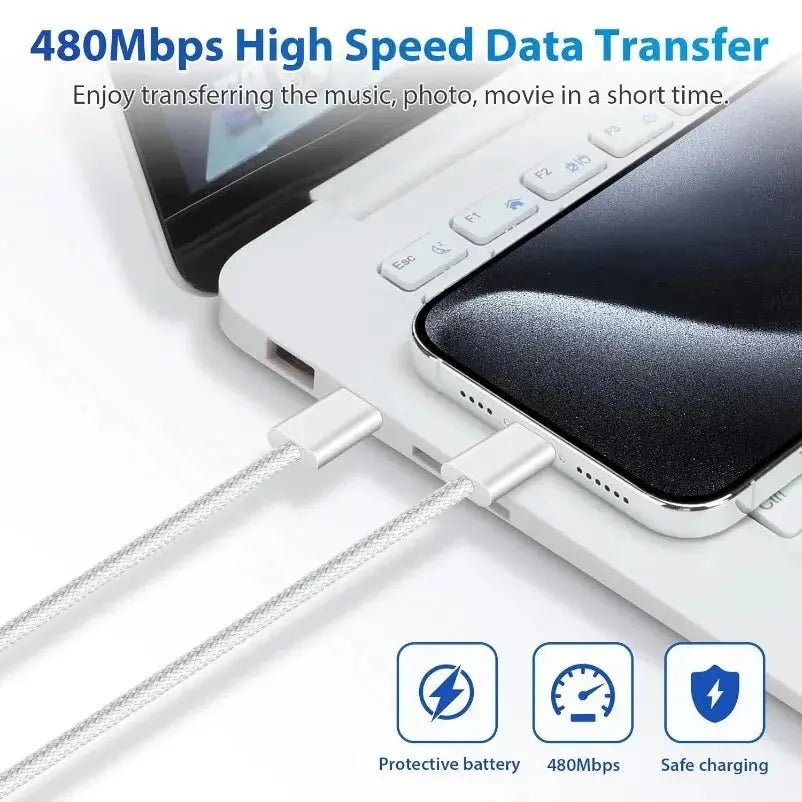 Vikefon USB C to USB C 60W Fast Charging Cable High Power Charge for iPhone 15 16 Samsung Xiaomi Huawei