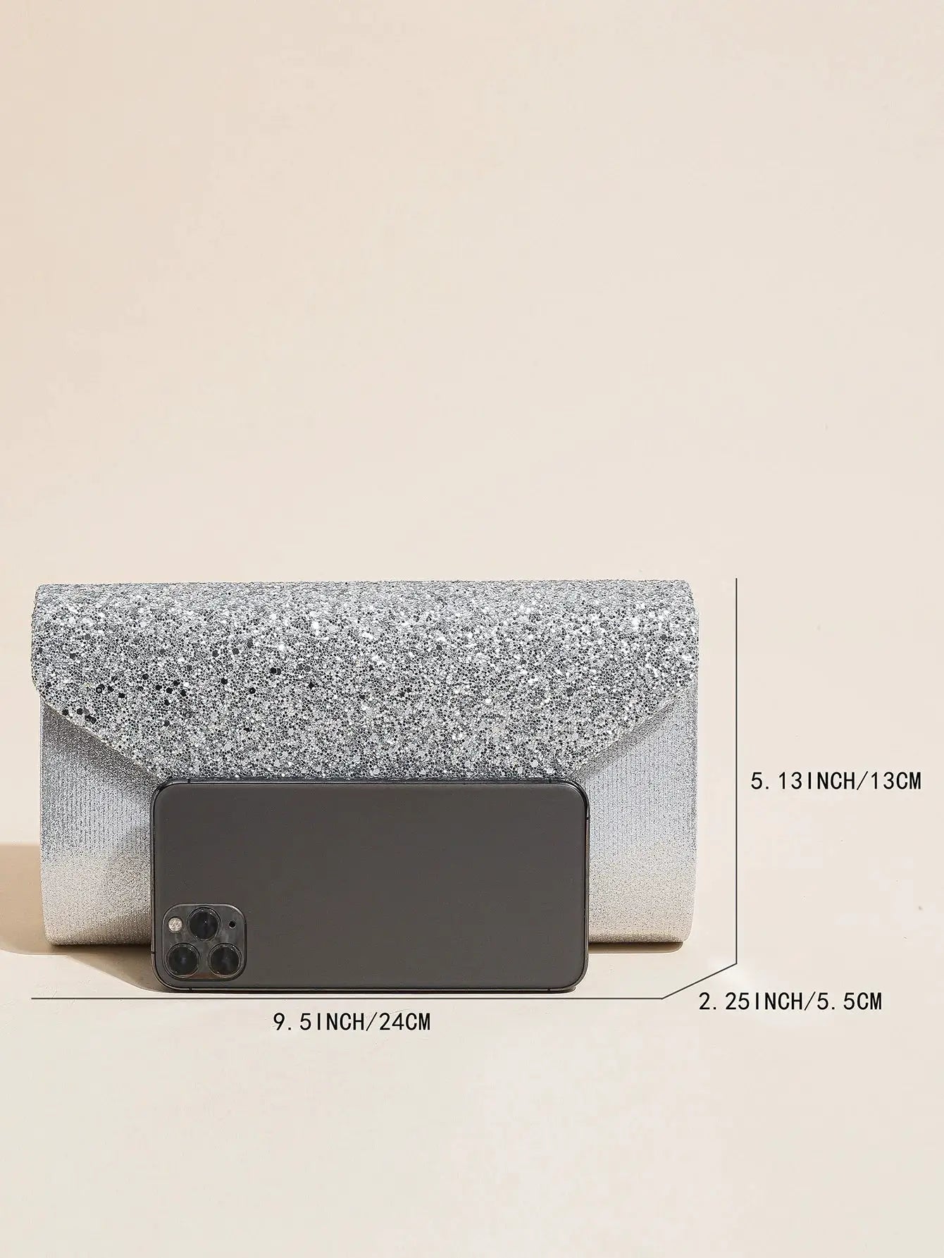 Simples Market women's sequin envelope clutch handbag, silver glitter, party bag