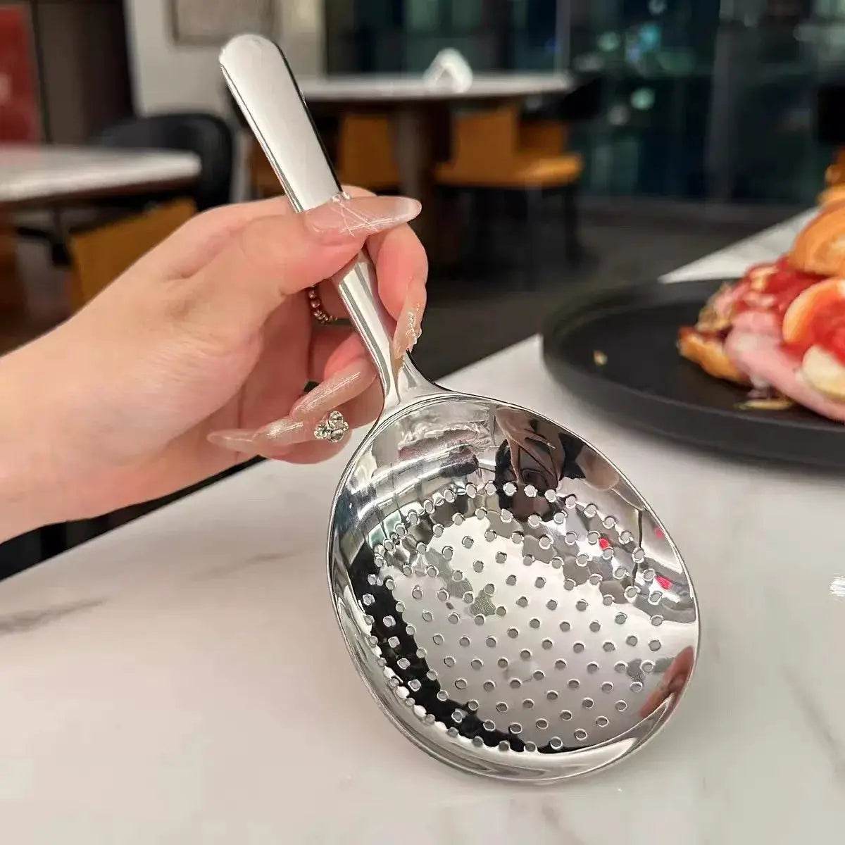 Heavy Duty Stainless Steel Serving Spoon With Heat Resistant Short Handle Drain Holes For Commercial And Home Kitchens
