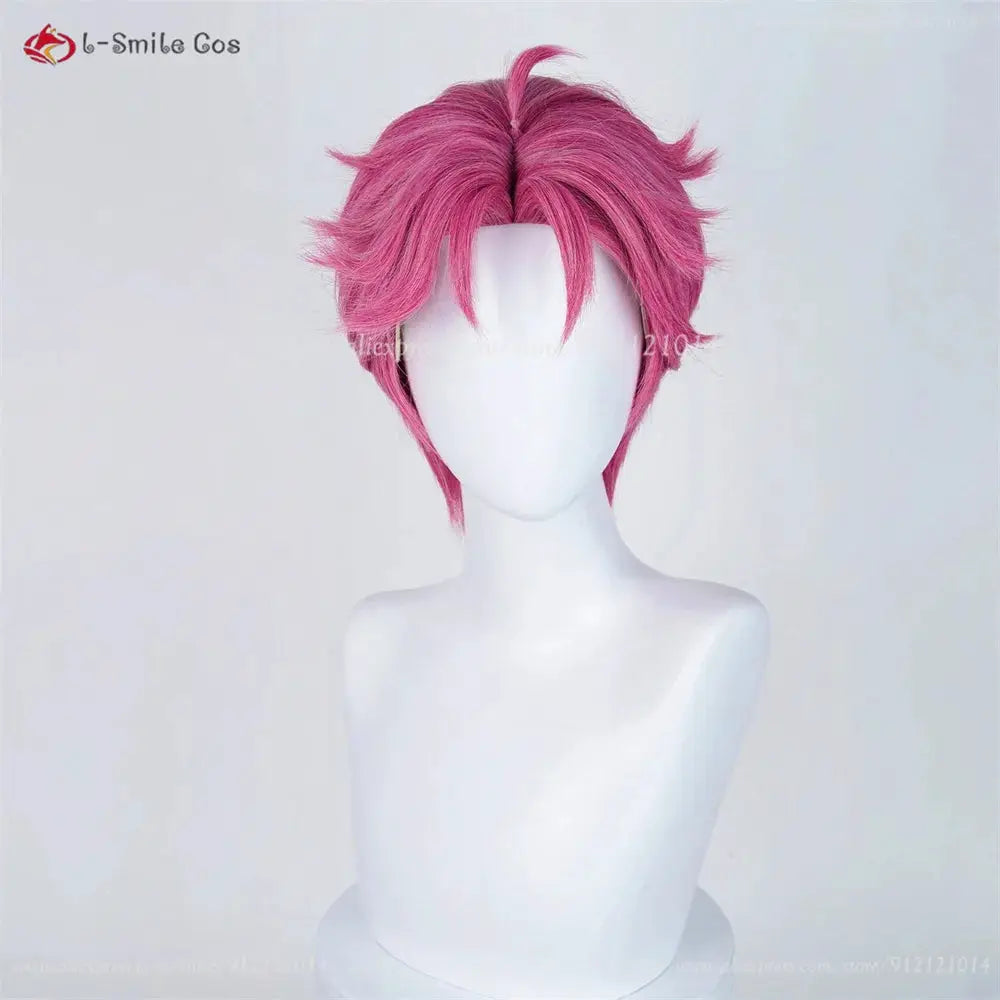 Cosplay wig, anime pink short layered spiky style, heat-resistant synthetic hair, for women and men, Simples Market