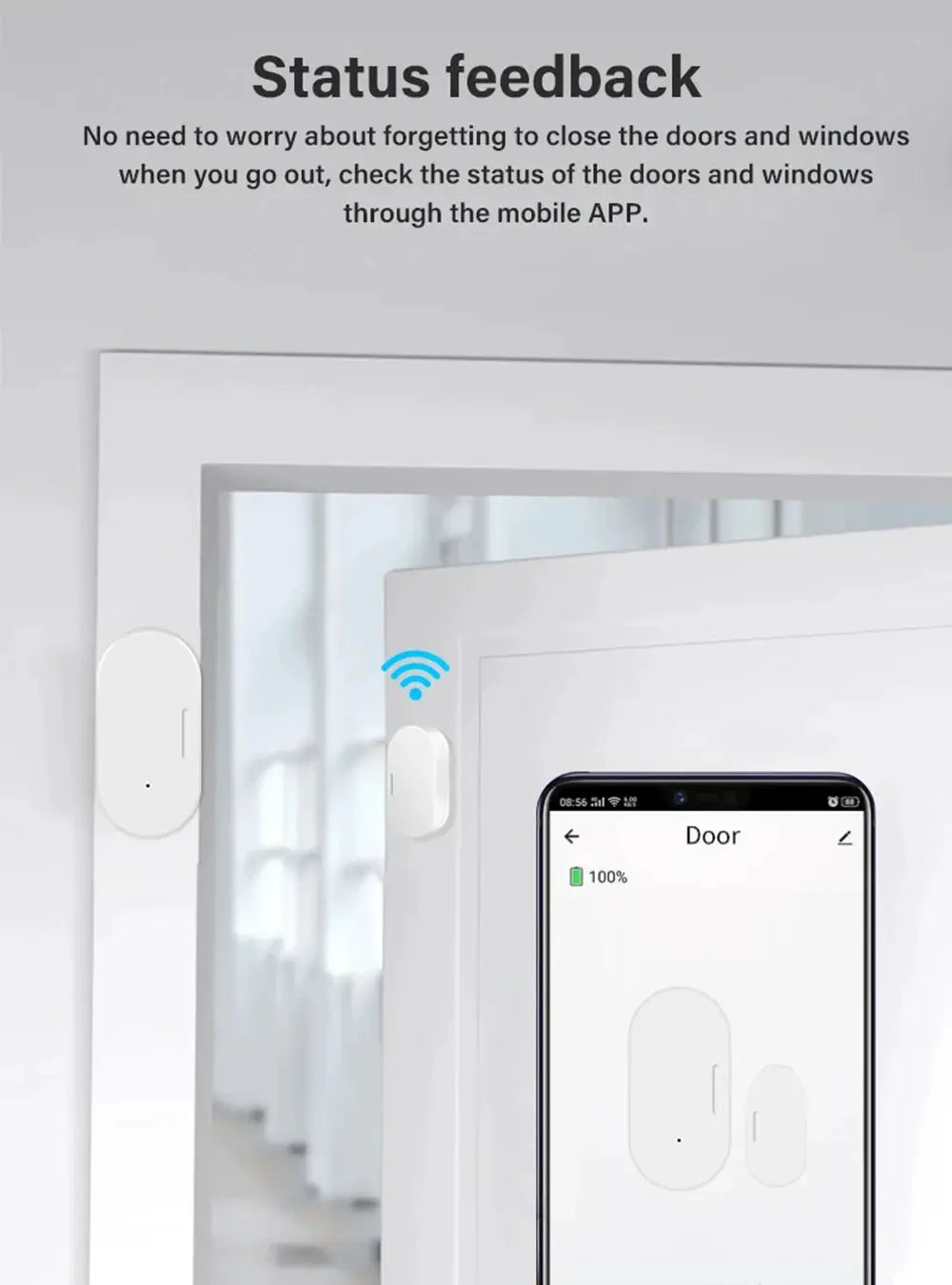 Door sensor two-pack, white Zigbee wireless magnetic alarm for doors/windows by Simples Market