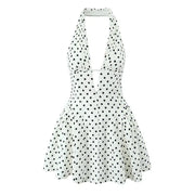 Yenkye French Style Retro Polka Dot Halter Dress Women Backless A Line