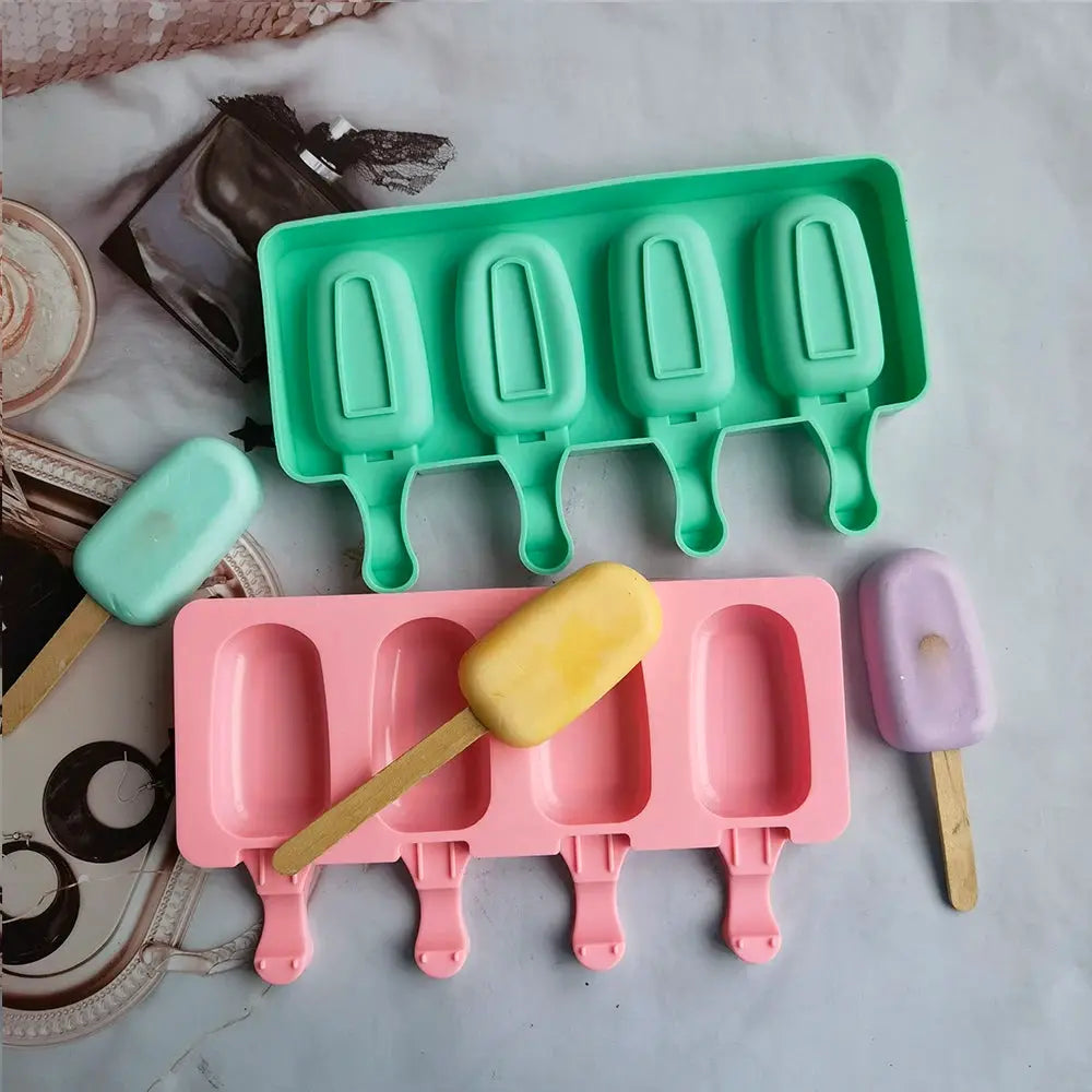 4 Cell Oval Silicone Ice Cream Mold For Popsicles DIY Ice Pop Maker And Cake Baking Tool