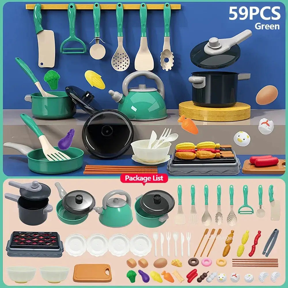 Kids Kitchen Toys Set 59 69 92 Pieces With Play Pots Pretend Food Cooking Toy For Toddlers And Kids Gift
