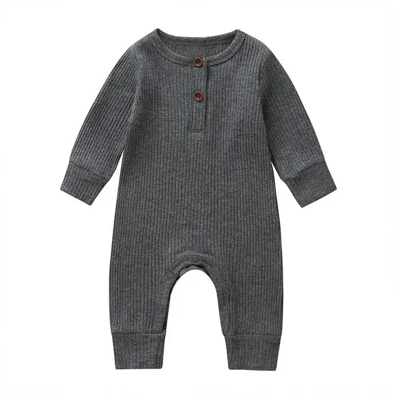 Spring Autumn Newborn Unisex Baby Long Sleeve Rib Cotton Romper Playsuit Jumpsuit O Neck Solid Color