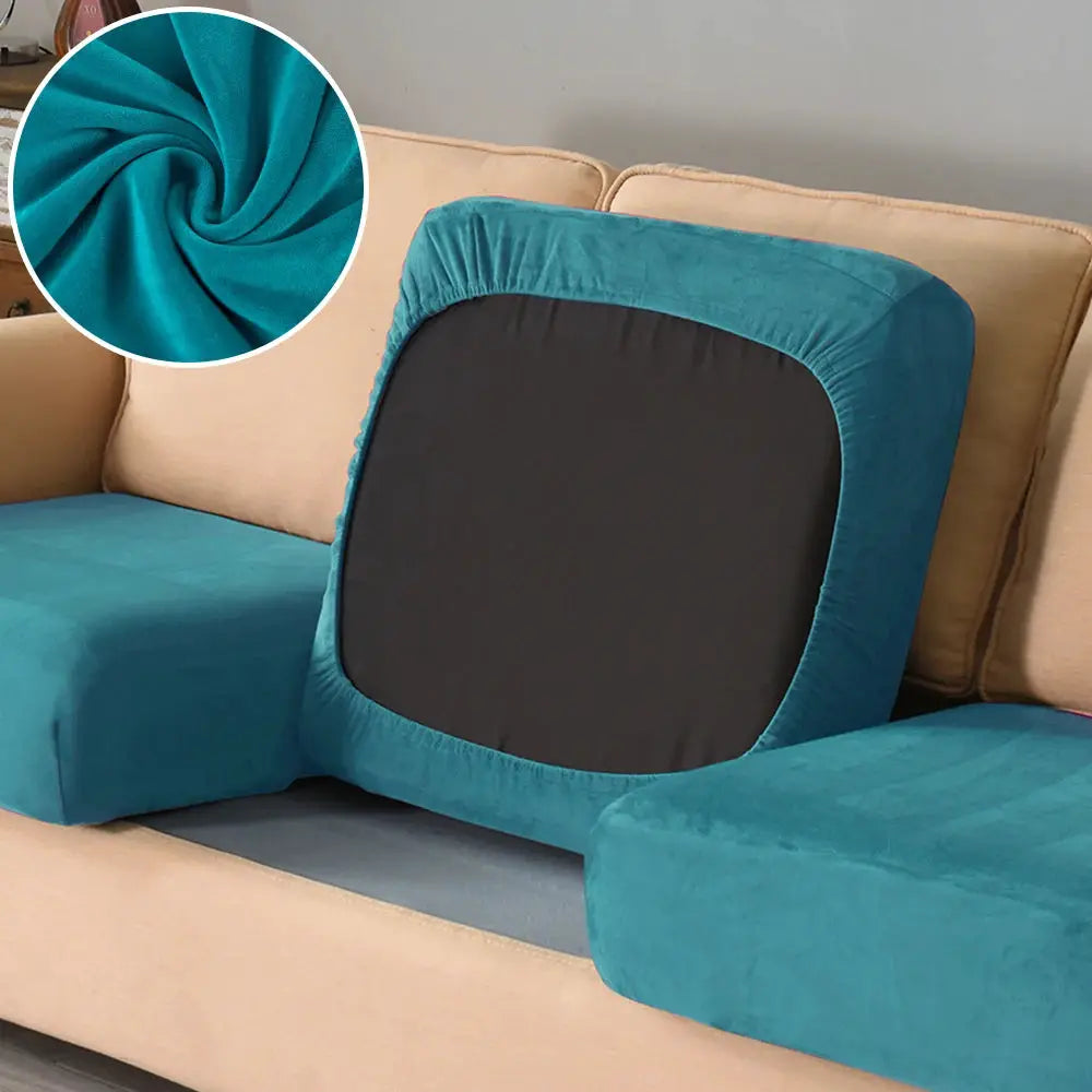 Soft velvet sofa slipcover for chaise lounge by Simples Market, teal, elastic, removable