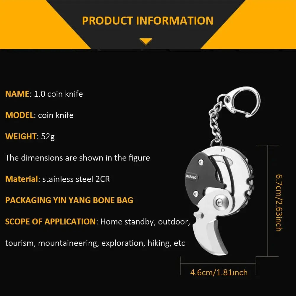 Simples Market 1.0 coin knife keychain, stainless steel folding EDC tool with silver/black finish