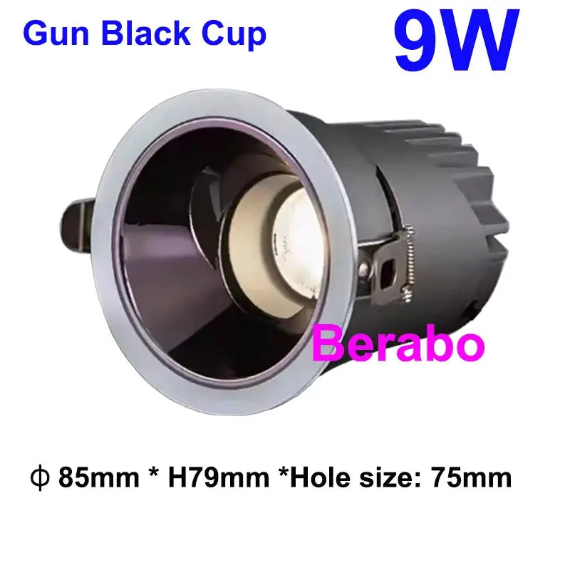 Recessed LED downlight Berabo with gun-black trim, COB, 9W