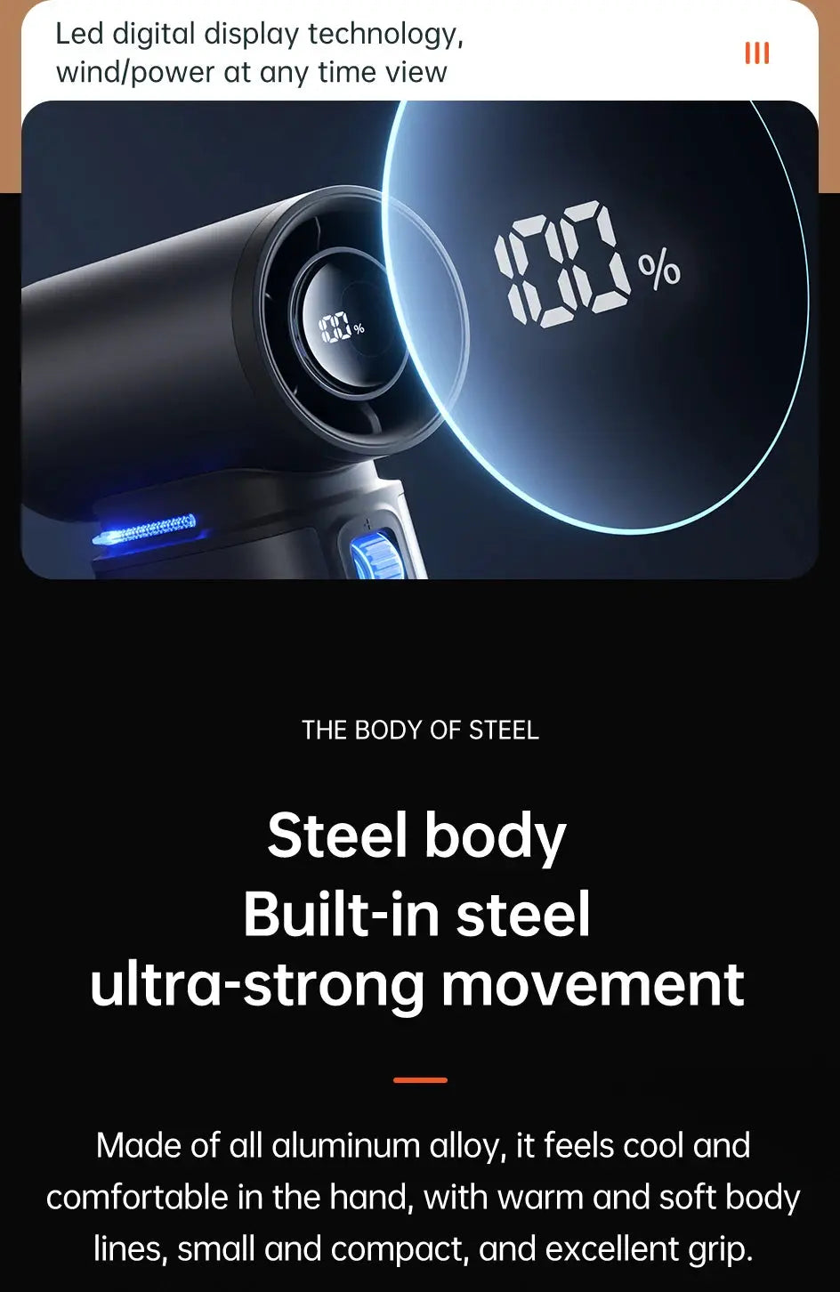 JISULIFE portable turbo handheld fan with LED display, 100 speed settings, 9000mAh battery — Simples Market
