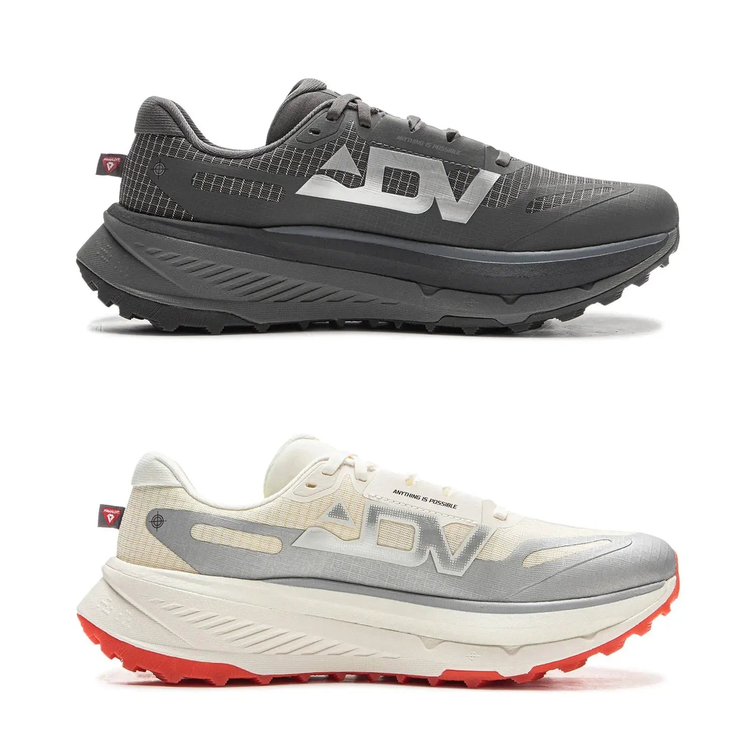 Li-Ning men's DI LU 2 trail running shoes in two colorways (black/gray, beige/gray) with rugged outsole