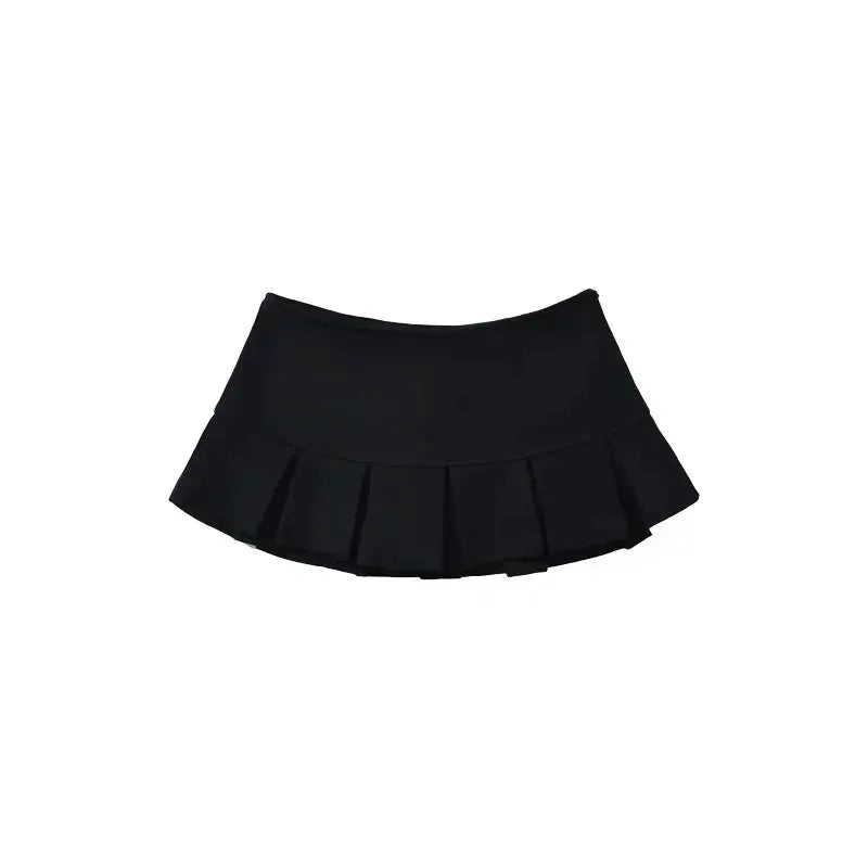 Mooyufon Y2K mini skirt, black pleated low-waist A-line; casual summer