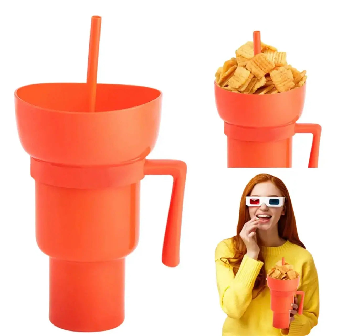 2 In 1 Popcorn Snack Cup With Integrated Beverage Cup And Handle Portable Novel Design For Movies And Parties