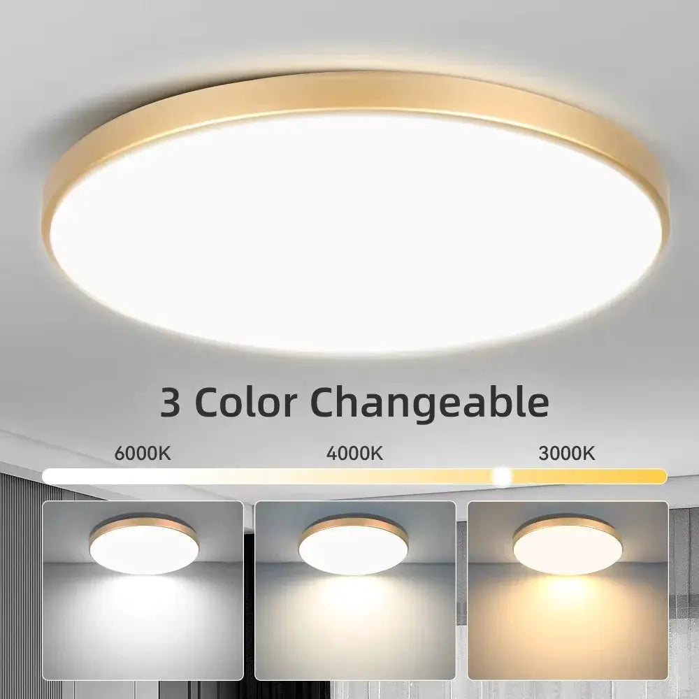 Golden LED ceiling lamp by Simples Market, 3-color temperature (3000–6000K), ultra-thin dustproof ceiling panel