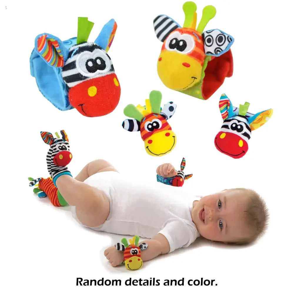 4 Piece Baby Rattle Toys Set Cute Stuffed Animals Wrist Rattles Foot Finder Socks 0 To 24 Months Gift For Infant