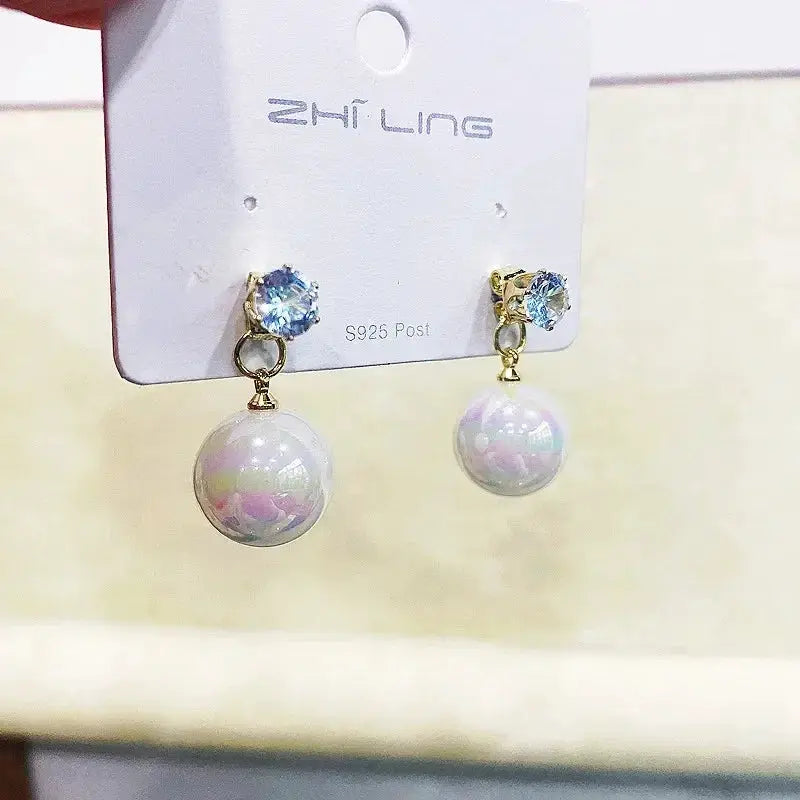 2022 New Trend Simulation Pearl Long Earrings With Flower Rhinestone Pendant For Women Wedding Korean Jewelry