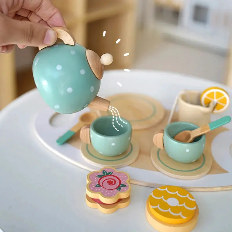 Wooden Afternoon Tea Set For Toddlers Pretend Play Kitchen Tea Party Accessories Food Toy Educational Gift