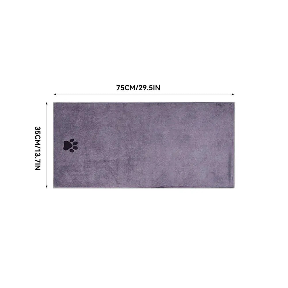 Microfiber pet bath towel by Simples Market, purple with embroidered paw print, 35×75 cm / 50×100 cm