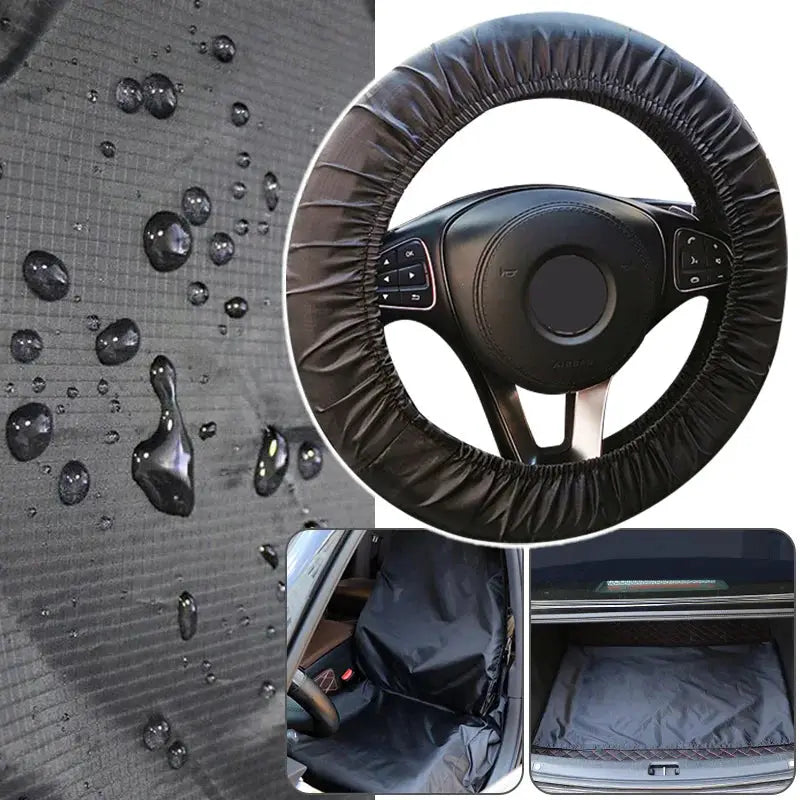 Universal car seat protector and steering wheel cover set by Simples Market, black Oxford fabric, dust and oil proof