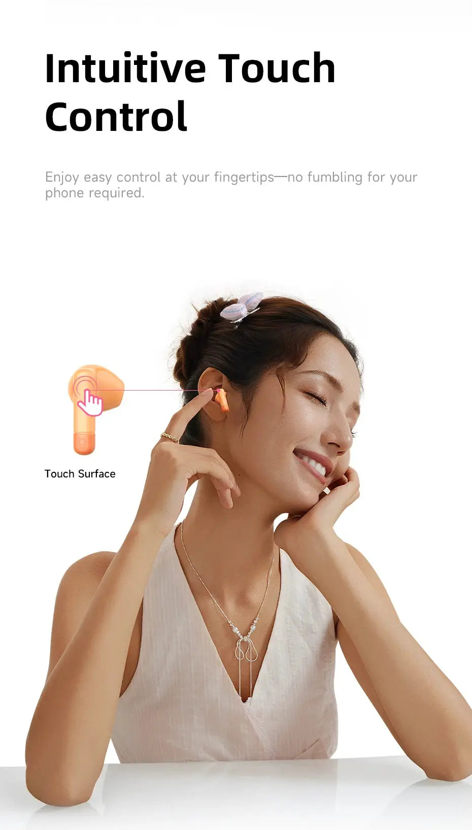 Baseus Bass BS2 Lite true wireless earbuds, orange color with touch surface